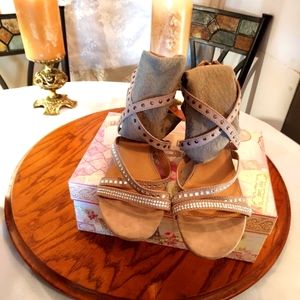 Attention-Emblished Tan Sandles- size 9.5